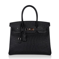 Birkin HSS 30 Bag Black (Noir ) Ostrich Palladium Hardware