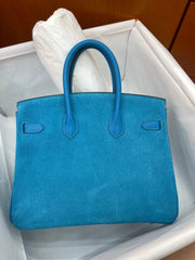 Rare Runaway Birkin 25cm Grizzly Tanzanite Blue Suede Luxury Tote