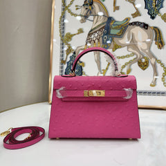 Mini Kelly II 19cm Sellier Violine Ostrich Gold Hardware Premium Women Shoulder Bag