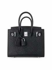 Mini Birkin 20cm Outer Stitching Tote Bag in Black Lizard Pattern