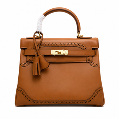 Kelly Sellier Ghillies 28cm Natural Sable Barenia Leather Gold Hardware Women Handbag