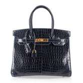 Birkin 30 Bag Blue Marine Porosus Crocodile Gold Hardware