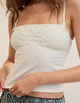 Baumwoll-Ripp-Tanktop mit Spitze für Festivals
