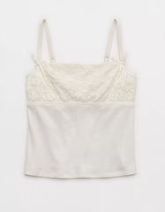 Baumwoll-Ripp-Tanktop mit Spitze für Festivals
