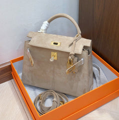 Mini Kelly Sellier 22cm Trench Suede Leather Gold Hardware Women Mini Handbag