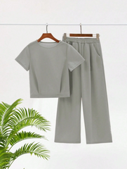Damen-Freizeitsportset – T-Shirt mit kurzen Ärmeln und 7/8-lange Hose, elegant für den Sommer