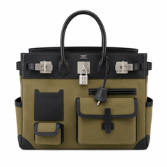 Birkin Cargo 40 Kaki Green Canvas and Black Leather Multi-Pocket Bag