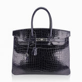 Birkin 35 Bag Blue Marine Porosus Crocodile with Palladium Hardware