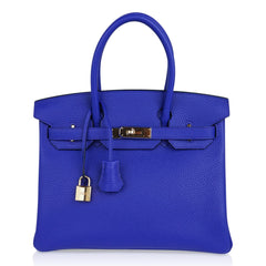 Birkin 30 Bag Blue Electric Clemence Gold Hardware