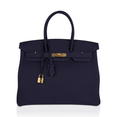 Birkin 35 Bag Blue Nuit Gold Hardware Togo Leather
