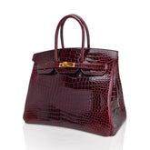 Birkin 35 Bag Bordeaux Porosus Crocodile with Gold Hardware