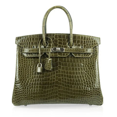 Birkin 35 Bag Vert Veronese Porosus Crocodile Palladium Hardware