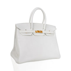 Birkin 35 Bag White Gold Hardware Clemence Leather New