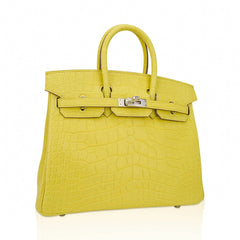 Birkin 25 Bag Lime Matte Alligator with Palladium Hardware