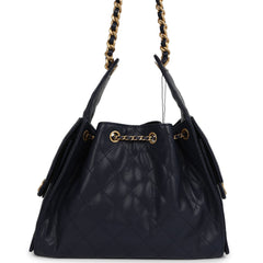 Chanel Small 25 Hobo Bag Dark Navy Caviar Antique Gold Hardware