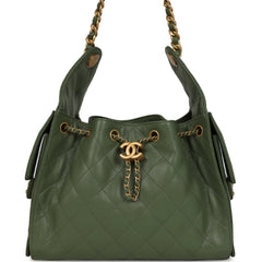 Chanel Small 25 Hobo Bag Khaki Caviar Antique Gold Hardware