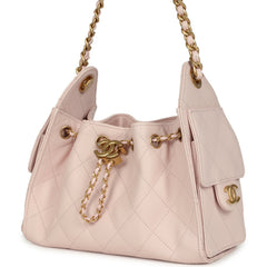 Chanel Mini 25 Hobo Bag Light Pink Caviar Antique Gold Hardware