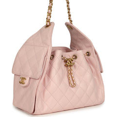 Chanel Small 25 Hobo Bag Light Pink Caviar Antique Gold Hardware
