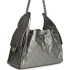 Chanel Small 25 Hobo Bag Metallic Anthracite Caviar Silver Hardware
