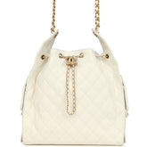 Chanel Medium 25 Hobo Bag White Caviar Antique Gold Hardware