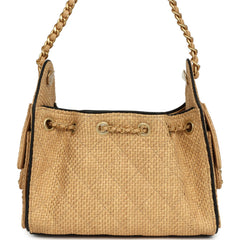 Chanel Mini 25 Hobo Bag Beige Raffia and Black Calfskin Antique Gold Hardware