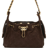 Chanel Mini 25 Hobo Bag Dark Brown Suede Antique Gold Hardware