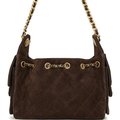 Chanel Mini 25 Hobo Bag Dark Brown Suede Antique Gold Hardware