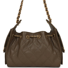 Chanel Mini 25 Hobo Bag Dark Khaki Caviar Antique Gold Hardware