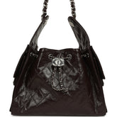 Chanel Small 25 Hobo Bag Dark Brown Shiny Aged Calfskin Silver Hardware