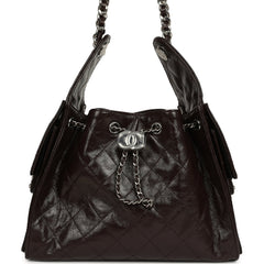Chanel Small 25 Hobo Bag Dark Brown Shiny Aged Calfskin Silver Hardware
