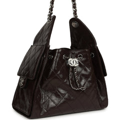Chanel Small 25 Hobo Bag Dark Brown Shiny Aged Calfskin Silver Hardware