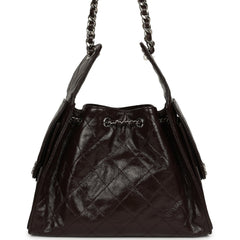 Chanel Small 25 Hobo Bag Dark Brown Shiny Aged Calfskin Silver Hardware