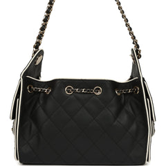 Chanel Mini 25 Hobo Bag Black and White Calfskin Light Gold Hardware
