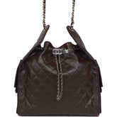 Chanel Medium 25 Hobo Bag Dark Brown Shiny Aged Calfskin Silver Hardware