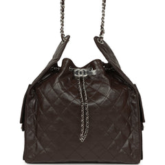Chanel Medium 25 Hobo Bag Dark Brown Shiny Aged Calfskin Silver Hardware