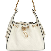 Chanel Small 25 Hobo Bag White Raffia and Black Calfskin Antique Gold Hardware