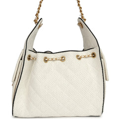 Chanel Small 25 Hobo Bag White Raffia and Black Calfskin Antique Gold Hardware