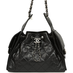 Chanel Small 25 Hobo Bag Black Shiny Aged Crumpled Calfskin Silver Hardware
