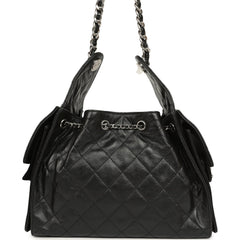 Chanel Small 25 Hobo Bag Black Shiny Aged Crumpled Calfskin Silver Hardware