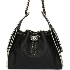 Chanel Small 25 Hobo Bag Black and White Calfskin Light Gold Hardware