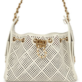 Chanel Mini 25 Hobo Bag White Perforated Calfskin Antique Gold Hardware