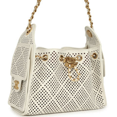 Chanel Mini 25 Hobo Bag White Perforated Calfskin Antique Gold Hardware