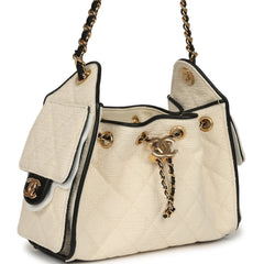 Chanel Mini 25 Hobo Bag Ecru Canvas and Black Calfskin Gold Hardware
