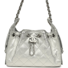 Chanel Mini 25 Hobo Bag Metallic Silver Caviar Silver Hardware