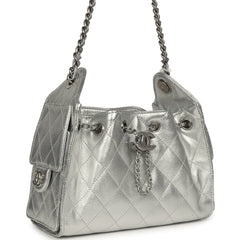 Chanel Mini 25 Hobo Bag Metallic Silver Caviar Silver Hardware