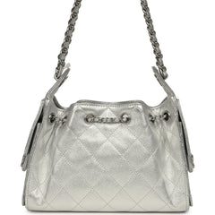 Chanel Mini 25 Hobo Bag Metallic Silver Caviar Silver Hardware