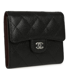 Chanel Small Classic Flap Wallet Black Shiny Caviar Silver Hardware