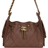 Chanel Mini 25 Hobo Bag Brown Caviar Antique Gold Hardware