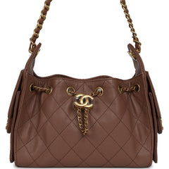 Chanel Mini 25 Hobo Bag Brown Caviar Antique Gold Hardware