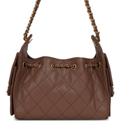 Chanel Mini 25 Hobo Bag Brown Caviar Antique Gold Hardware